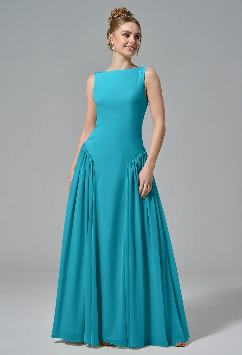 slim fit dress slacks Turquoise Satin Pleating Strapless Sheath High Slit with Train Formal Dresses, CP0954 US0 / As Pic main image 0
