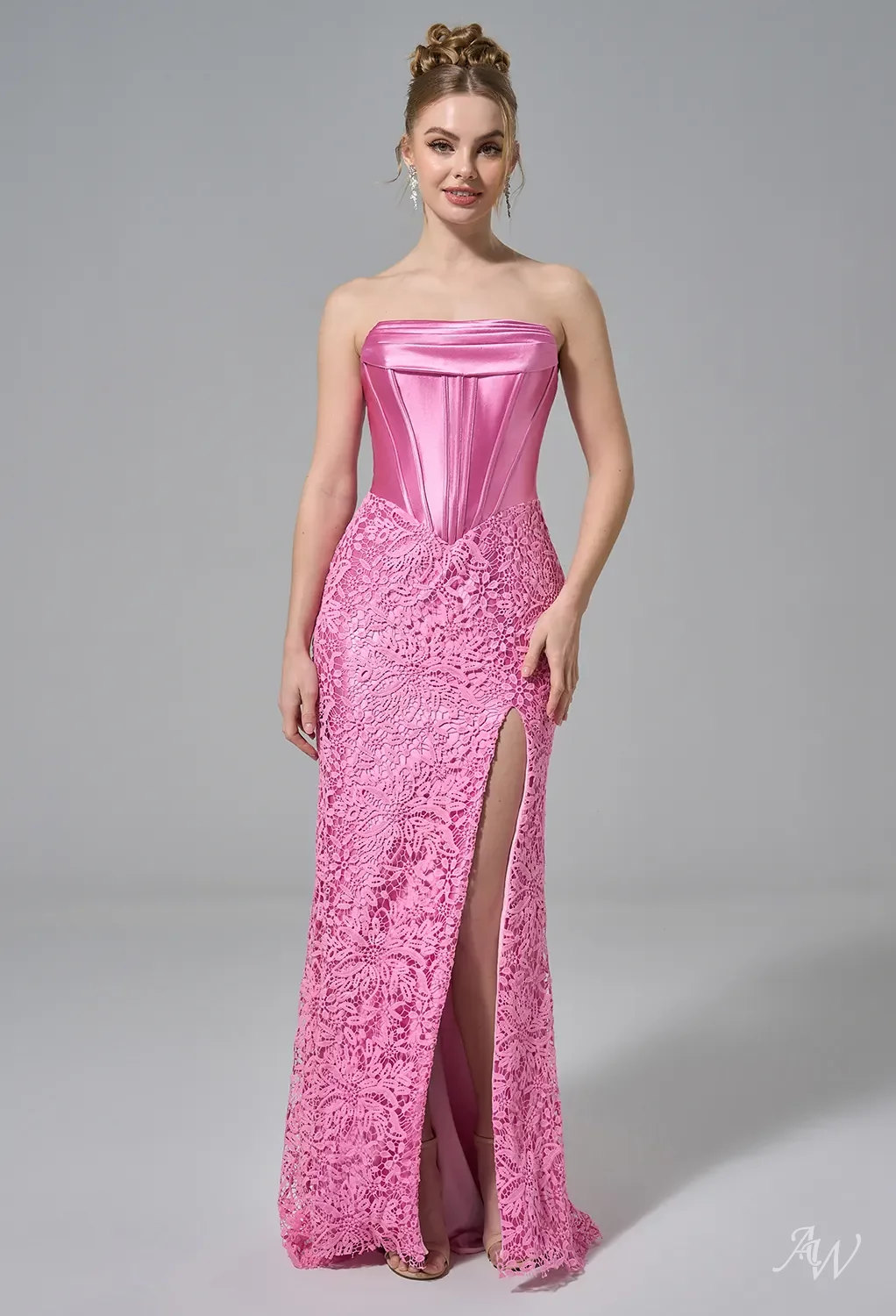 bubble gum pink homecoming dress Bubblegum Pink Satin Scoop Neck Dress With Sequin Applique And Lace Up