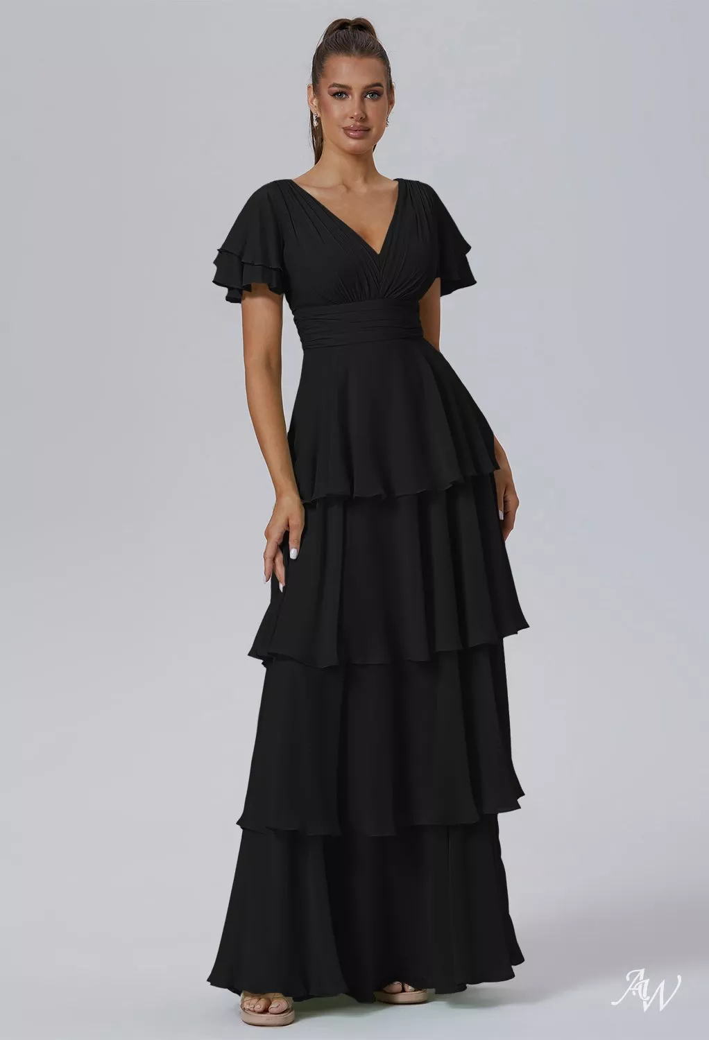 stone colour bridesmaid dresses Sexy Side Slit Short Sleeves Velvet V-neck Long Bridesmaid Dresses main image 1