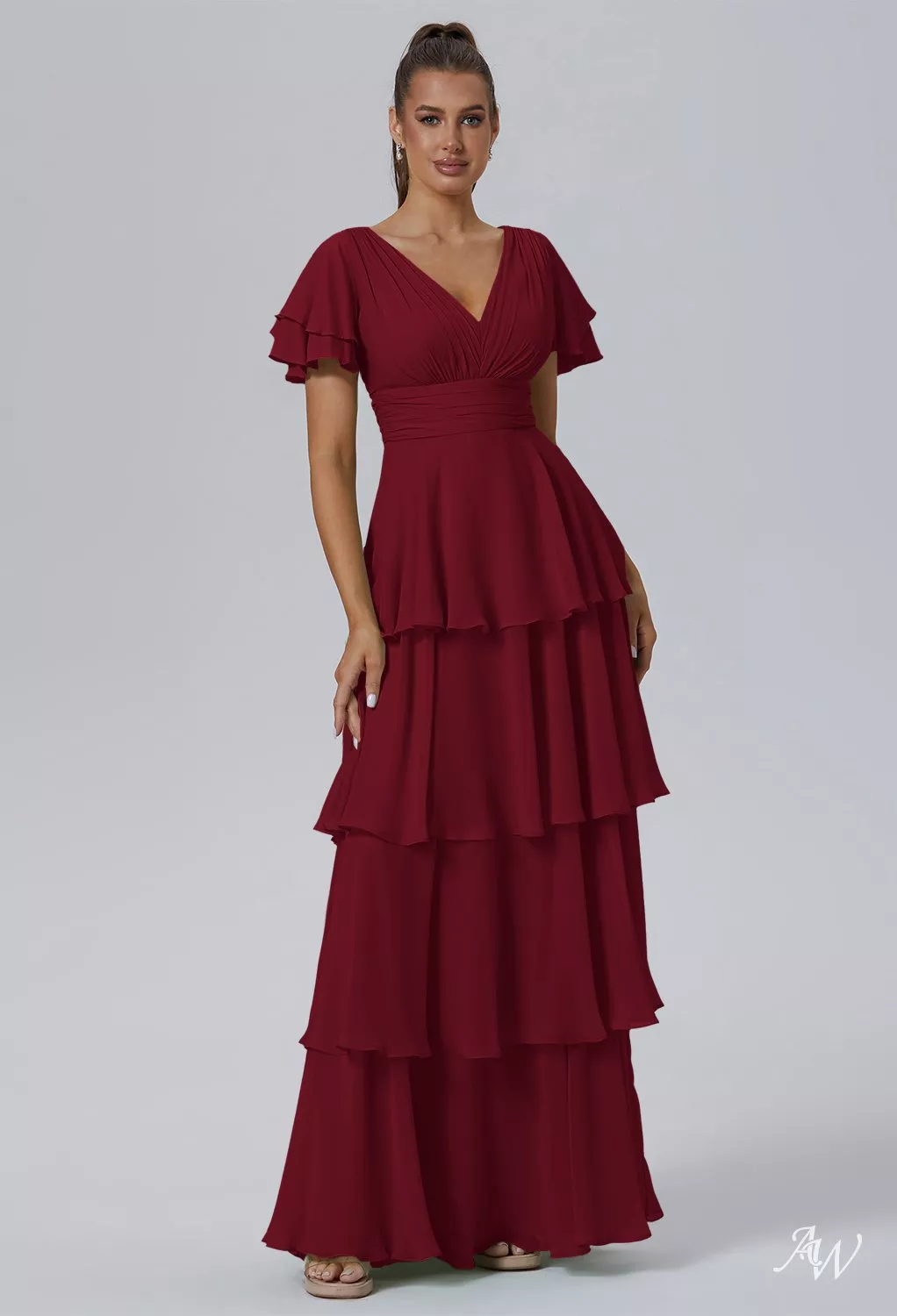 ジョリーフルール サテンアリス ワインレッド AW Luisa Jester Red Bridesmaid Dresses | AW.Bridal