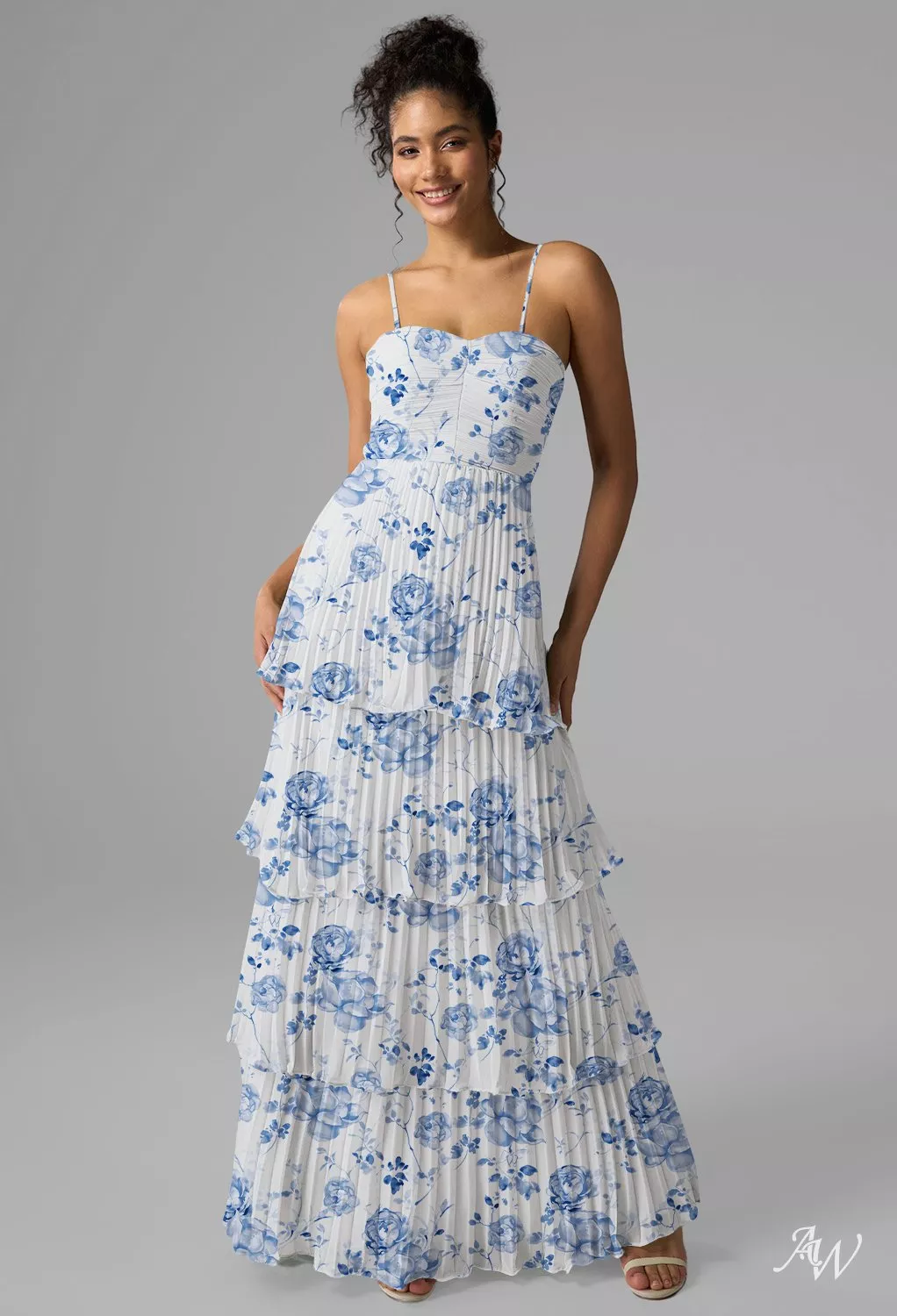 navy blue dress for baby girl Andrea & Leo A1289 Floral A Line Long Formal Prom Dress main image 0