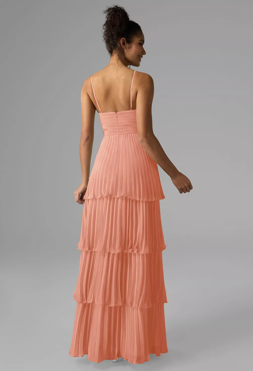 peach long bridesmaid dresses Wedtrend Women Peach Junior Bridesmaid Dress Square Neck Pleated Chiffon A  Line Long Wedding Party Dress – WEDTREND main image 1