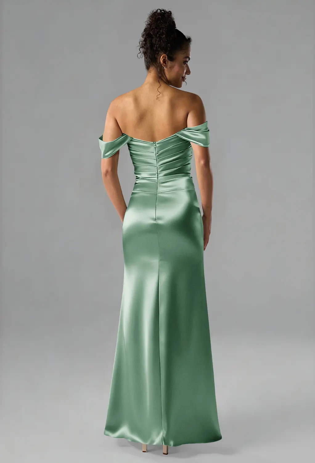 crystal bridesmaid dresses AW.Bridal Mermaid Bateau Neckline Floor Length Sleeveless Crystal Satin Ruching Long Bridesmaid Dresses Dress Apricot Size 8