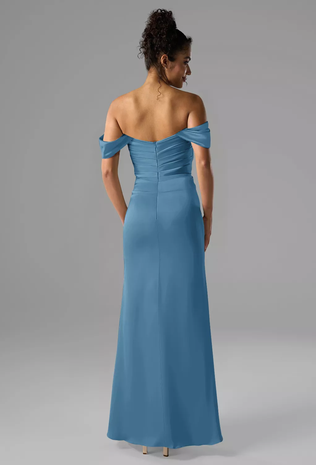 blue dress pants women Berylove Women Grey Blue Bridesmaid Dress with Slit A Line Long Sleeves  Chiffon Wedding Guest Dress main image 1