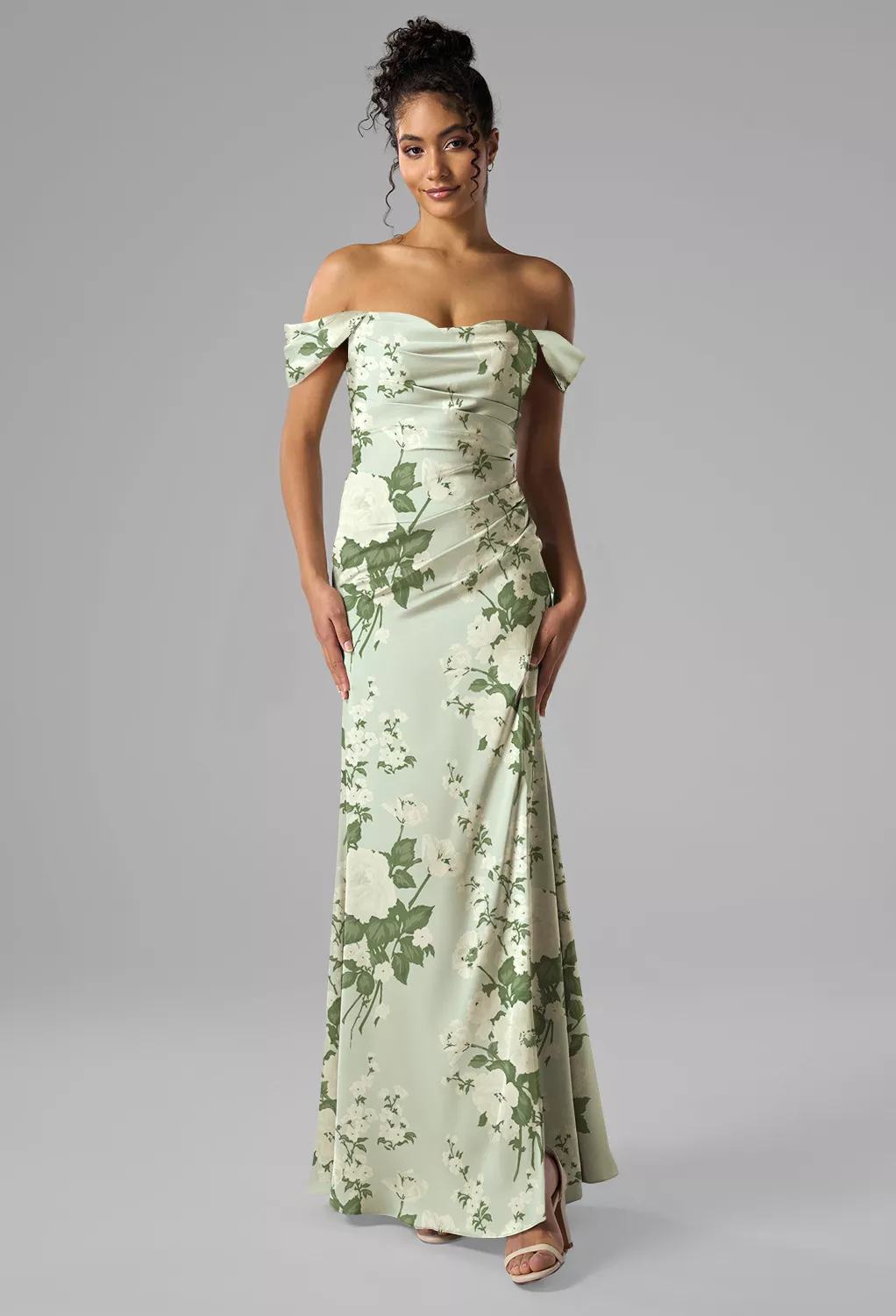 slim fit dress slacks Zapaka Women Sage Green Chiffon Long Sleeves Bridesmaid Dress Ruched A Line  Off The Shoulder Wedding Guest Dress – ZAPAKA