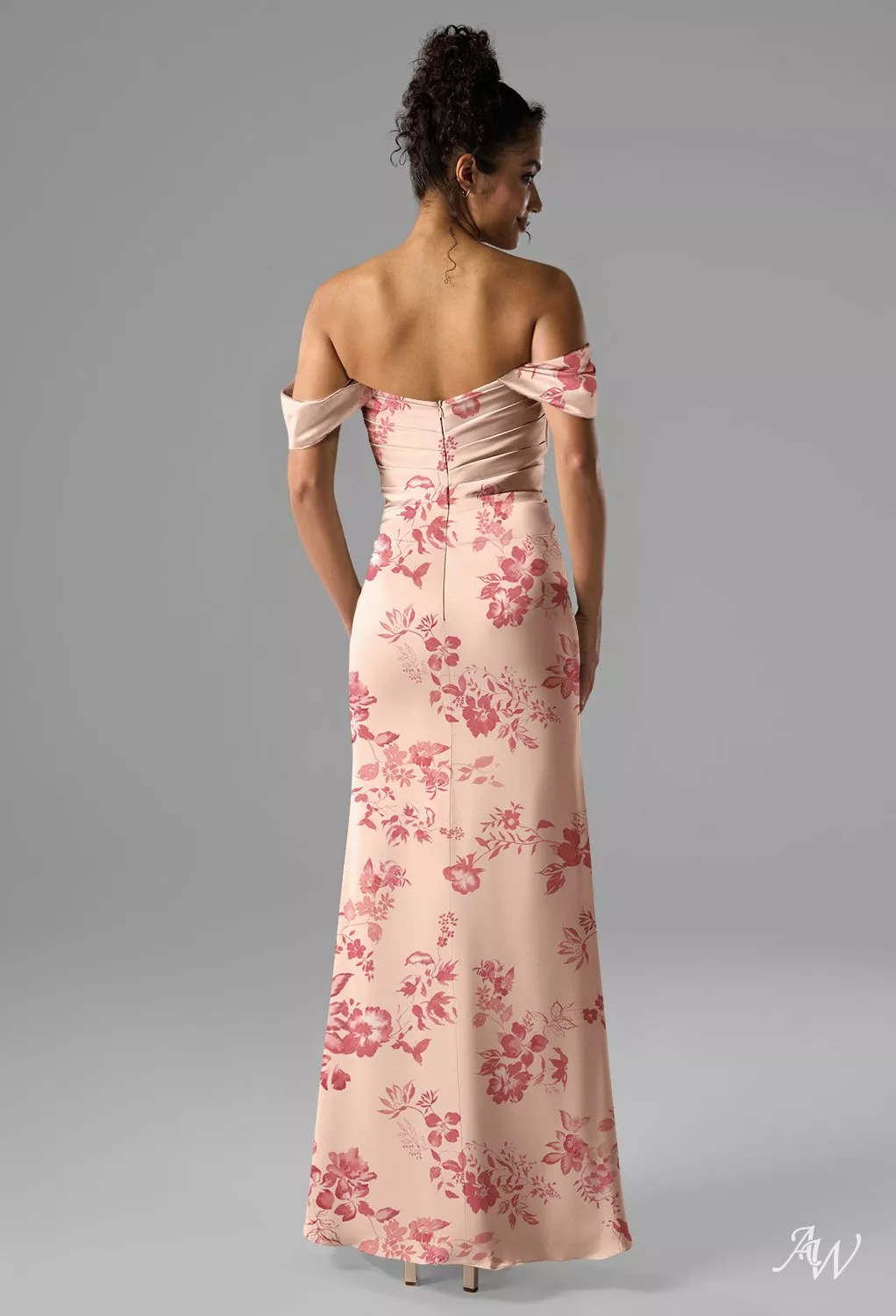 cherry blossom bridesmaid dresses AW.Bridal Mermaid Sweetheart Neckline Off the Shoulder Satin Ruching Split Floral Floral Dress Pink Size 16 neck bridesmaid dress cascades