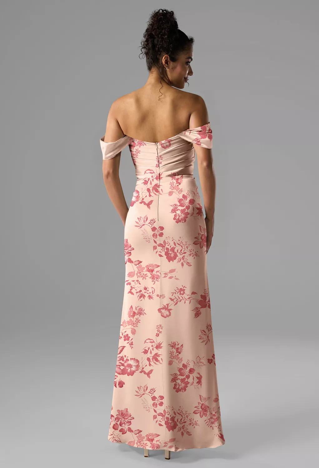 cherry blossom pink bridesmaid dresses Pink Floral V Neck Sleeveless Ruffles Long Chiffon Bridesmaid Dresses