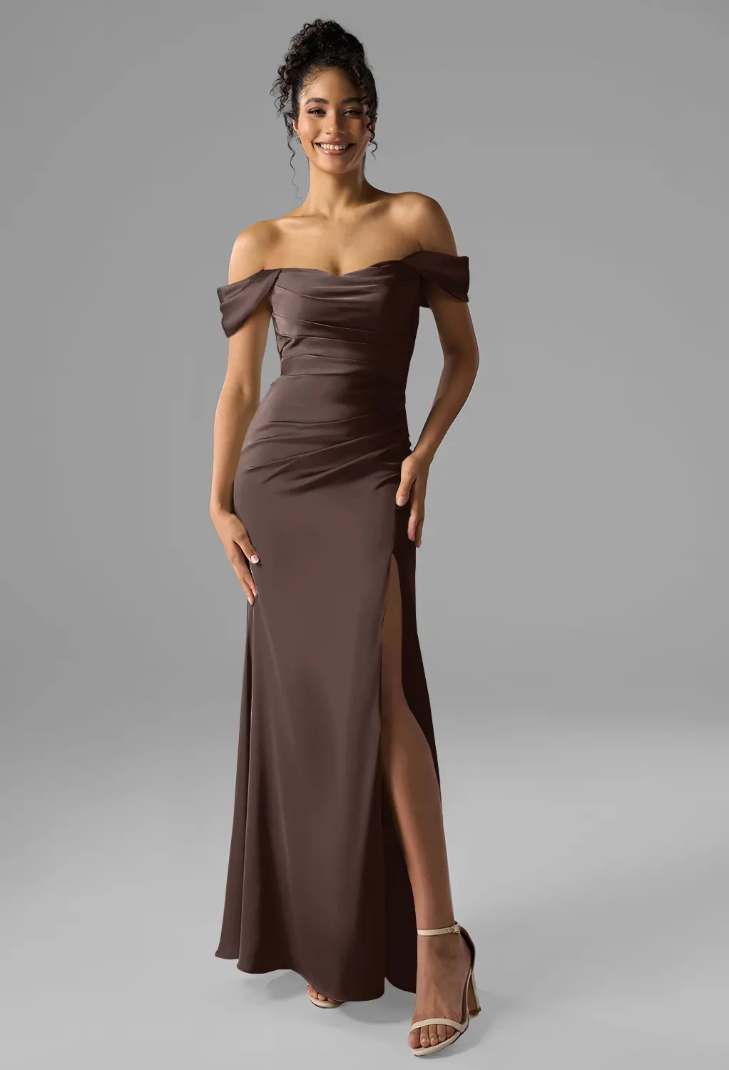 beige pakistani wedding dress Brown Velvet Dress - Bridesmaid Dress main image 0