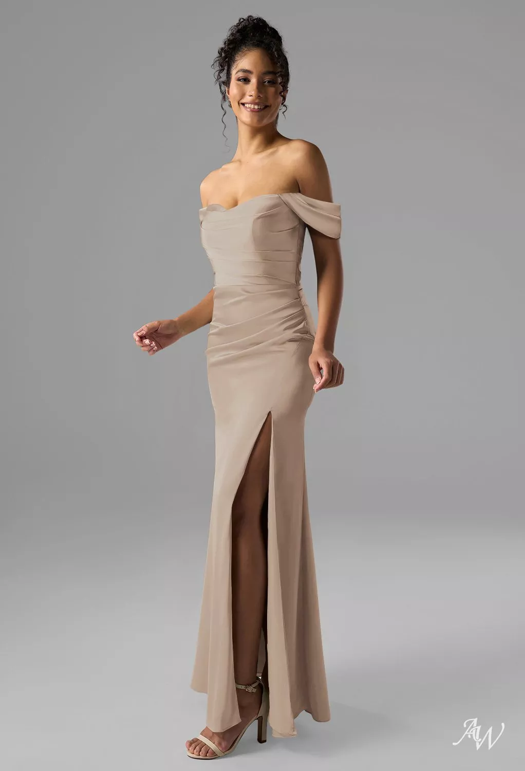 taupe satin dress Azazie Jesaphine Inspired by shades such as taupe Taupe Satin Dress