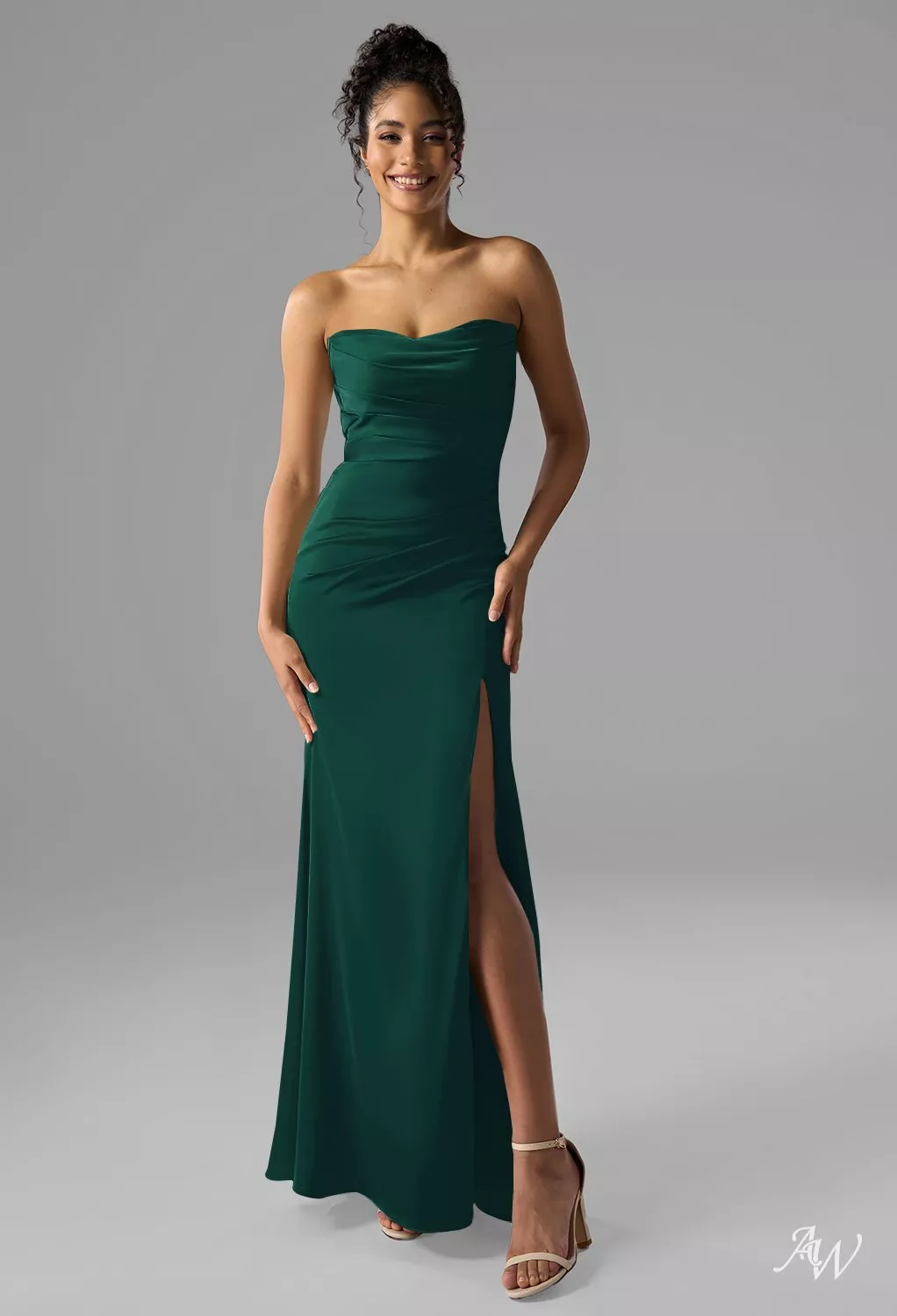 AW.Bridal Mermaid Sweetheart Neckline Floor Length Sleeveless Strapless Satin Ruching Split Long Bridesmaid Dresses Dress Hunter Green Size 18