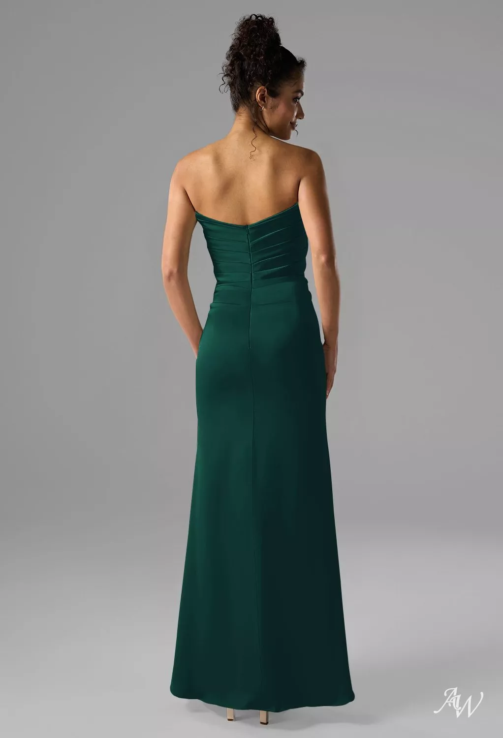 green strapless bridesmaid dresses Dark Green Velvet Strapless Slit Bridesmaid Dress