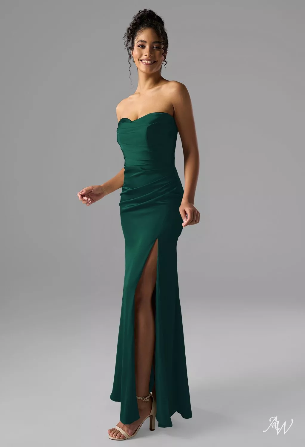 green terry dress AW.Bridal Mermaid Sweetheart Neckline Floor Length Sleeveless Strapless Satin Ruching Split Long Bridesmaid Dresses Hunter Size 18 Toddler christmas dress