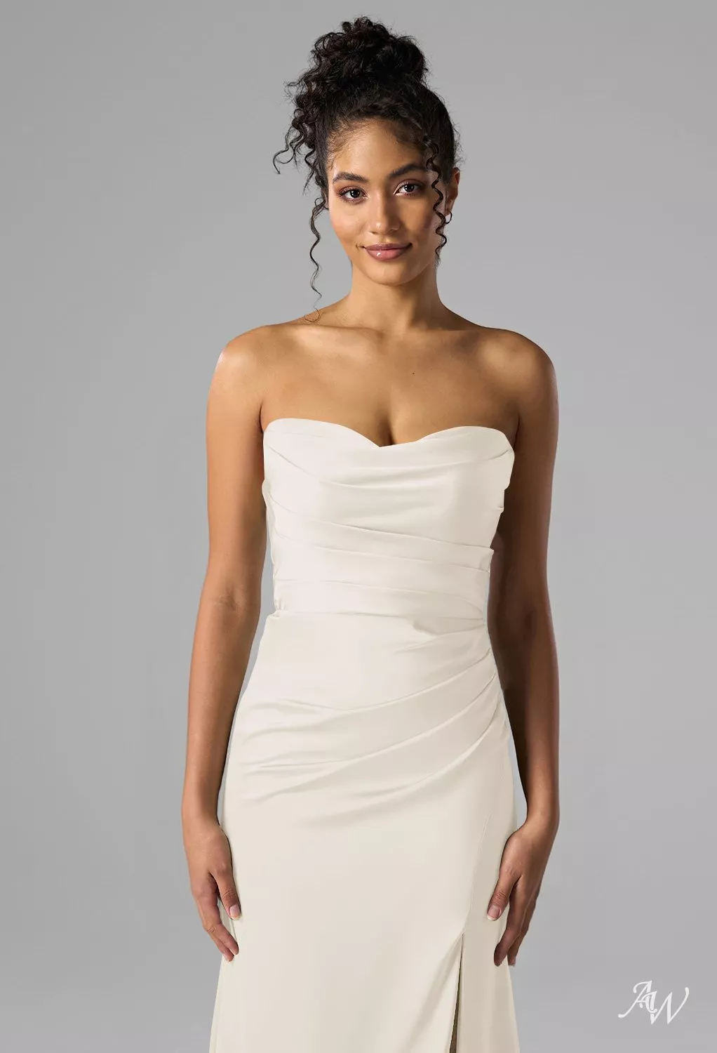 AW.Bridal Mermaid Sweetheart Neckline Floor Length Sleeveless Strapless Satin Ruching Split Long Bridesmaid Dresses Dress Ivory Size 16