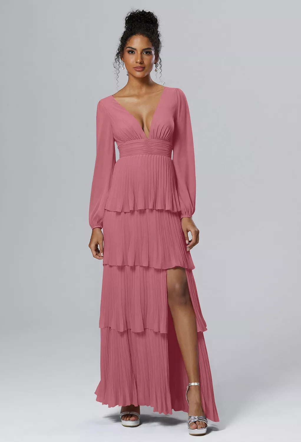 v neck sheath dress Adrianna Papell Three Quarter Bell Sleeve Sheath Midi Dress