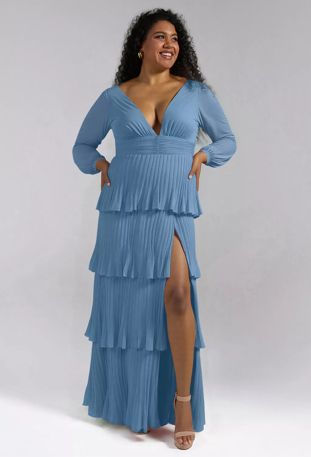 dusty blue dresses for wedding guest with sleeves Ever-Pretty Empire Waist Flutter Sleeve Midi Dress for Mother of the Bride Dress