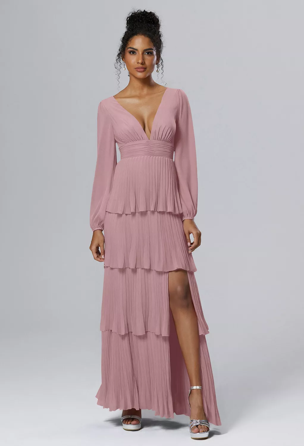 pink fall wedding guest dress Simple Silk Satin Sage Wedding Guest Dress A Line Long Summer Maxi Dre –  MyChicDress main image 1