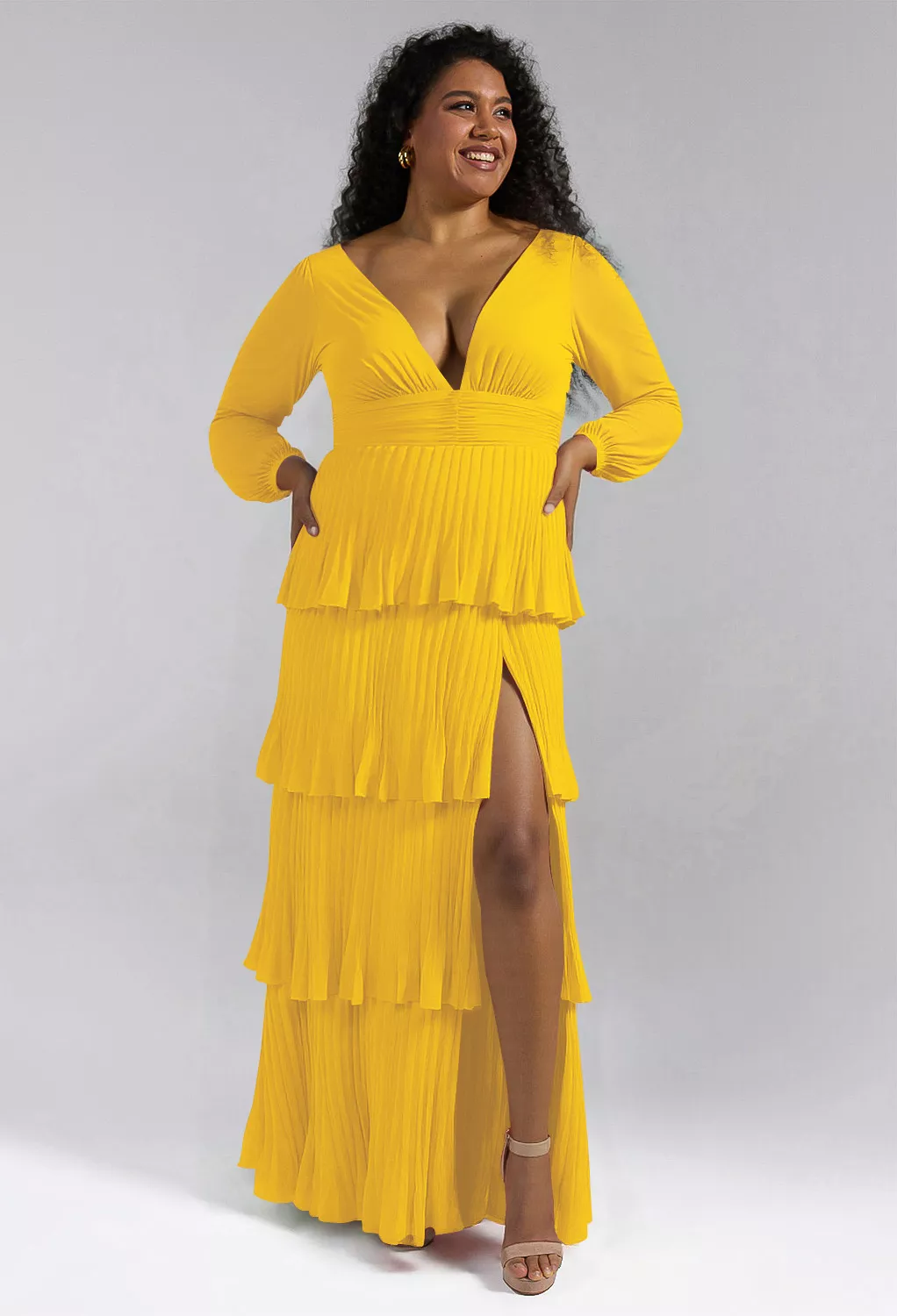 slim fit dress slacks Draped chiffon maxi dress yellow S070G050 – RASARIO main image 0