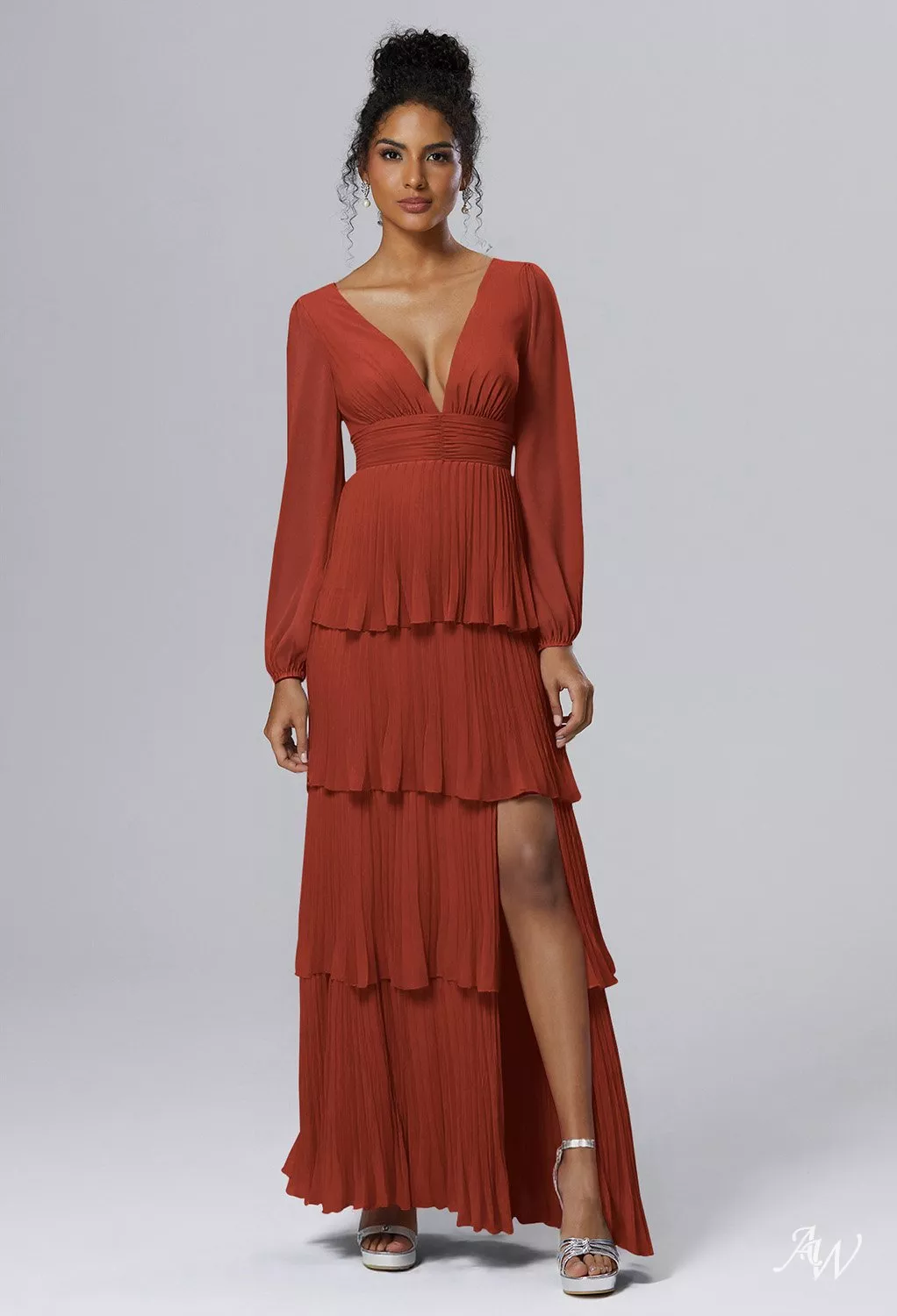 long sleeve rust bridesmaid dress Long Burnt orange Satin Bell Sleeve Bridesmaid Dresses – Lisposa