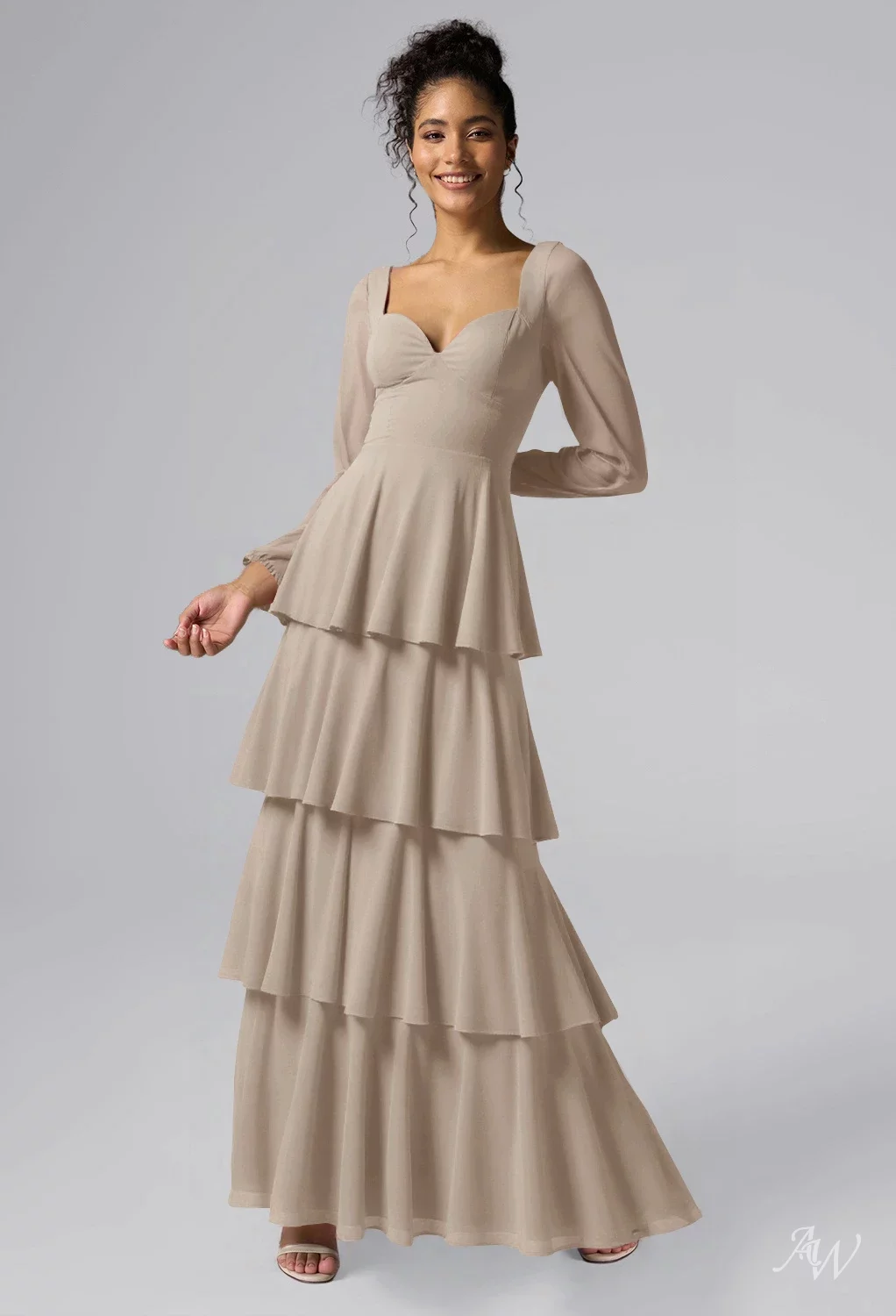 taupe long sleeve bridesmaid dresses Elegant Tulle Bridesmaid Dresses With Lace Sleeves  Lisposa