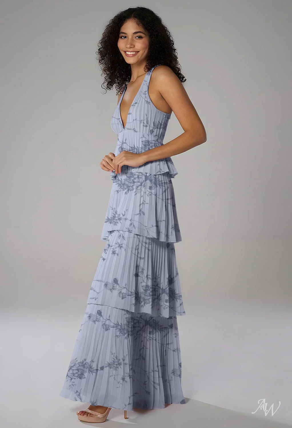 AW Asma Dress, Sage Green Chiffon Floor Length V-Neck Bridesmaid ...