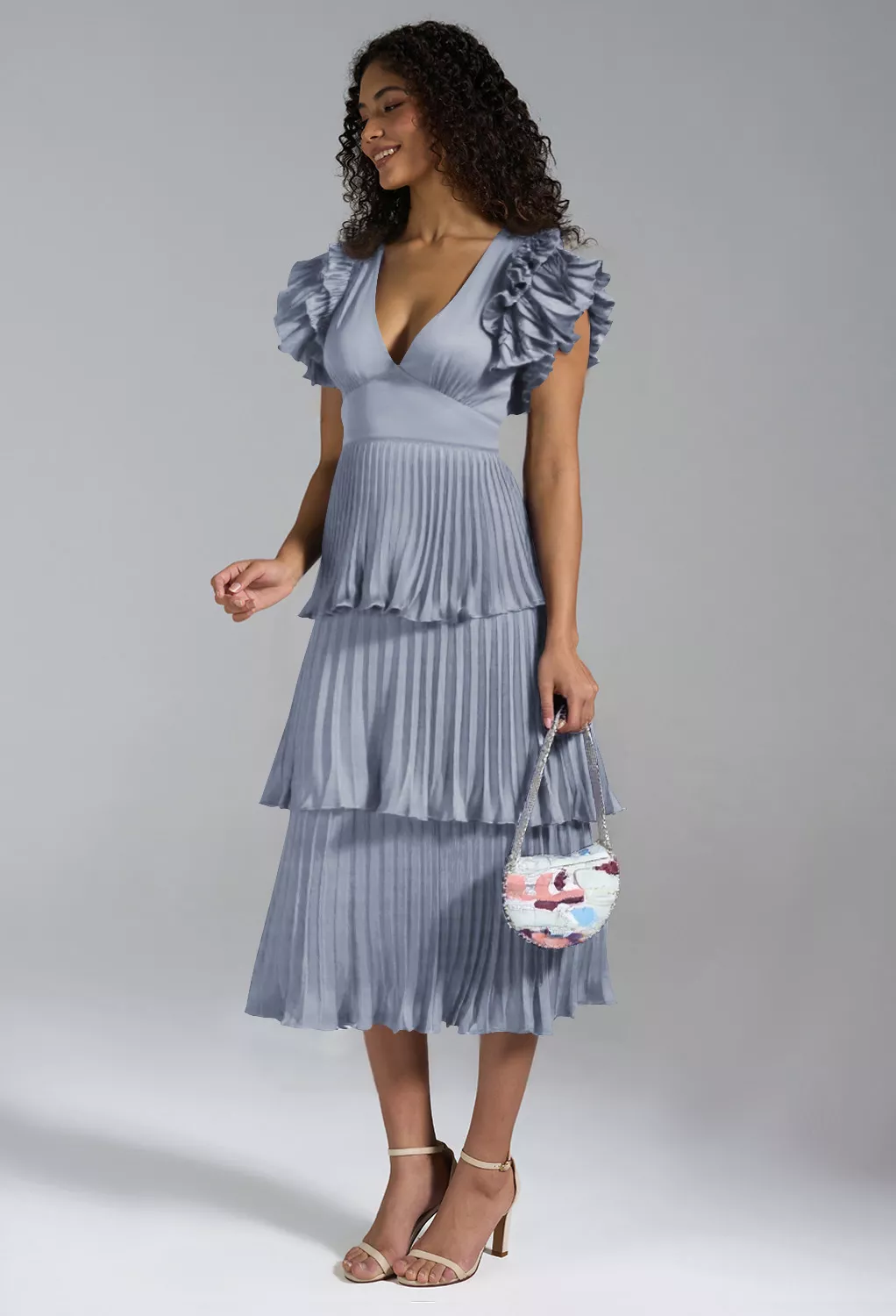 dusty blue dresses for wedding guest with sleeves Dusty Blue Bohemian Dusty Blue dress bridesmaid with Long Sleeves