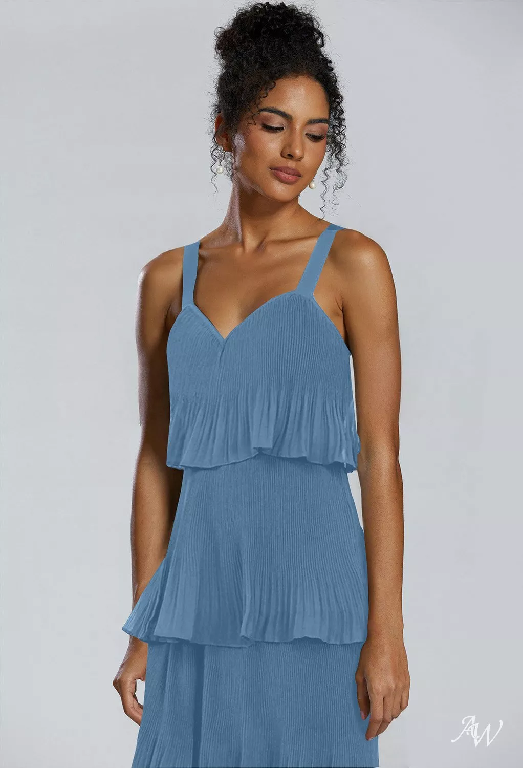princess polly baby blue dress AW.Bridal A-Line V-Neck Floor Length Sleeveless Pleat Ruffles Tiered Long Bridesmaid Dresses Dress Dusty Blue Size 18