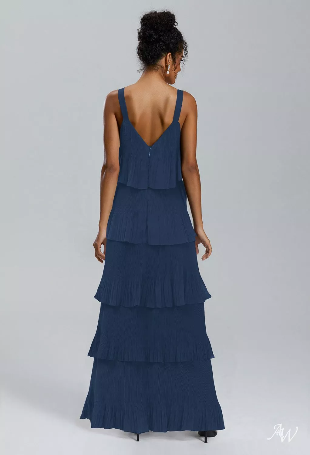francesca's bridesmaid dresses AW.Bridal A-line V-Neck Floor Length Sleeveless Pleat Ruffles Tiered Wedding Guest Dress Navy Size 6 Color:As Photo-Purple Royal Blue Mini Dress Sizes_Regular Formal dress The knot detail at