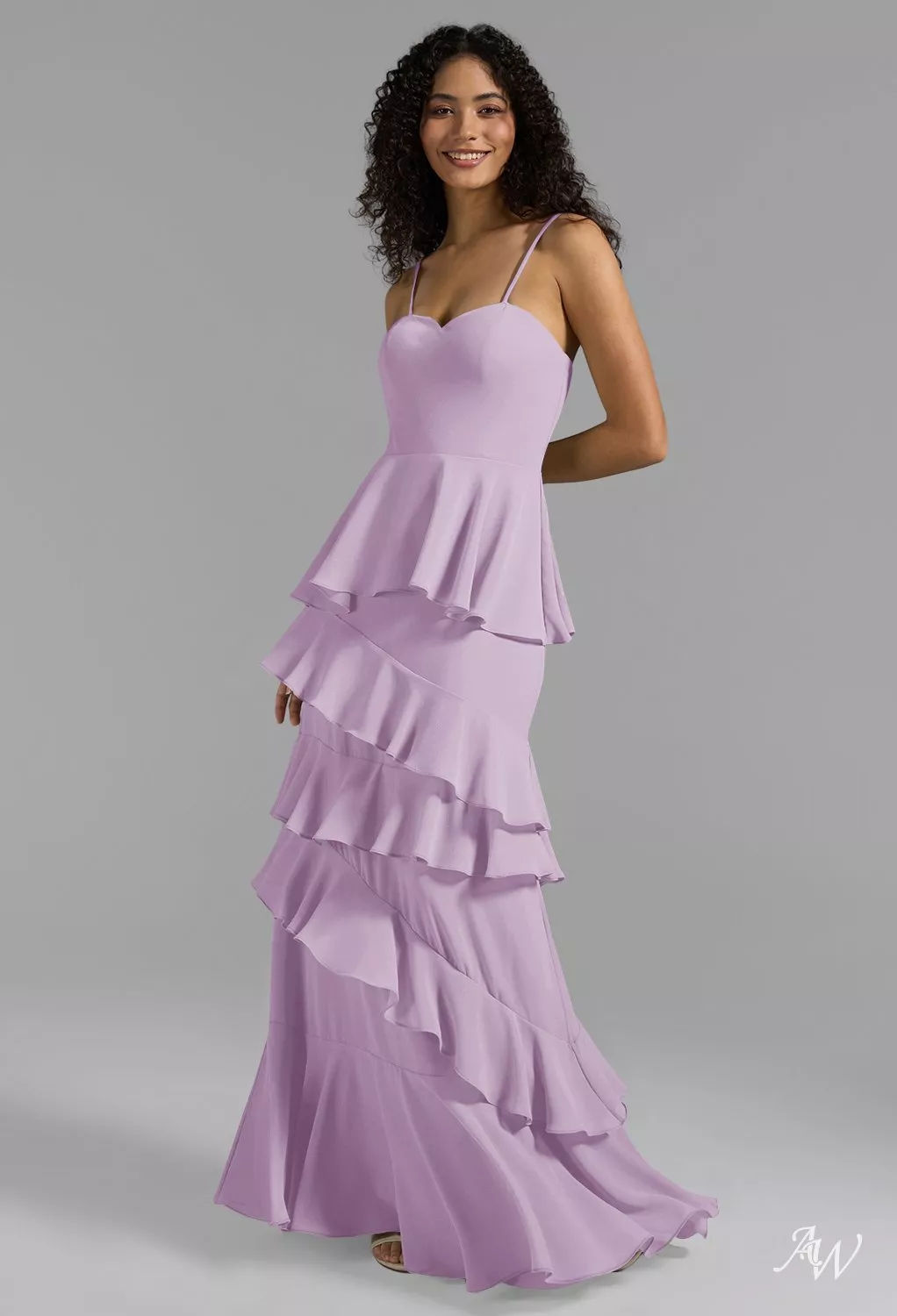 AW.Bridal A-line Sweetheart Neckline Floor Length Sleeveless Spaghetti Straps Ruffles Tiered Long Bridesmaid Dresses Dress Lilac Size 18