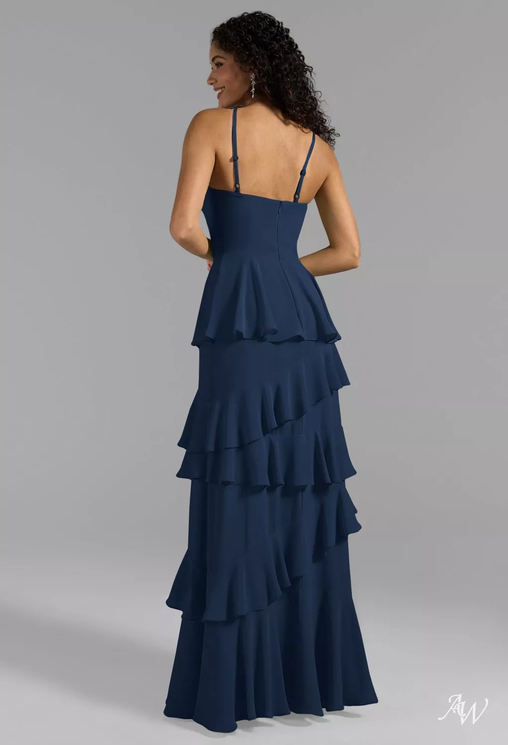 AW.Bridal A-line Sweetheart Neckline Floor Length Sleeveless Spaghetti Straps Ruffles Tiered Long Bridesmaid Dresses Dress Navy Size 16