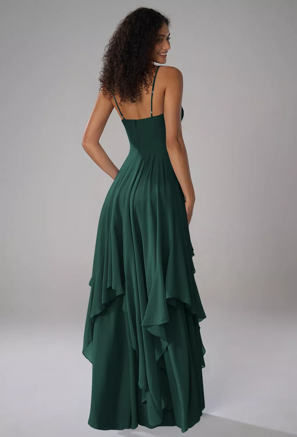 AW.Bridal A-Line Sweetheart Neckline Floor Length Sleeveless Spaghetti Straps Ruffles Tiered Wedding Guest Dresses Dress Dark Emerald Size 4