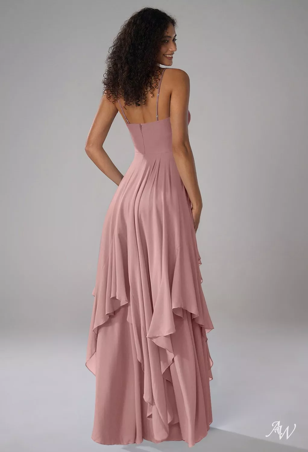 AW.Bridal A-Line Sweetheart Neckline Floor Length Sleeveless Spaghetti Straps Ruffles Tiered Long Bridesmaid Dresses Dress Dusty Rose Size 18