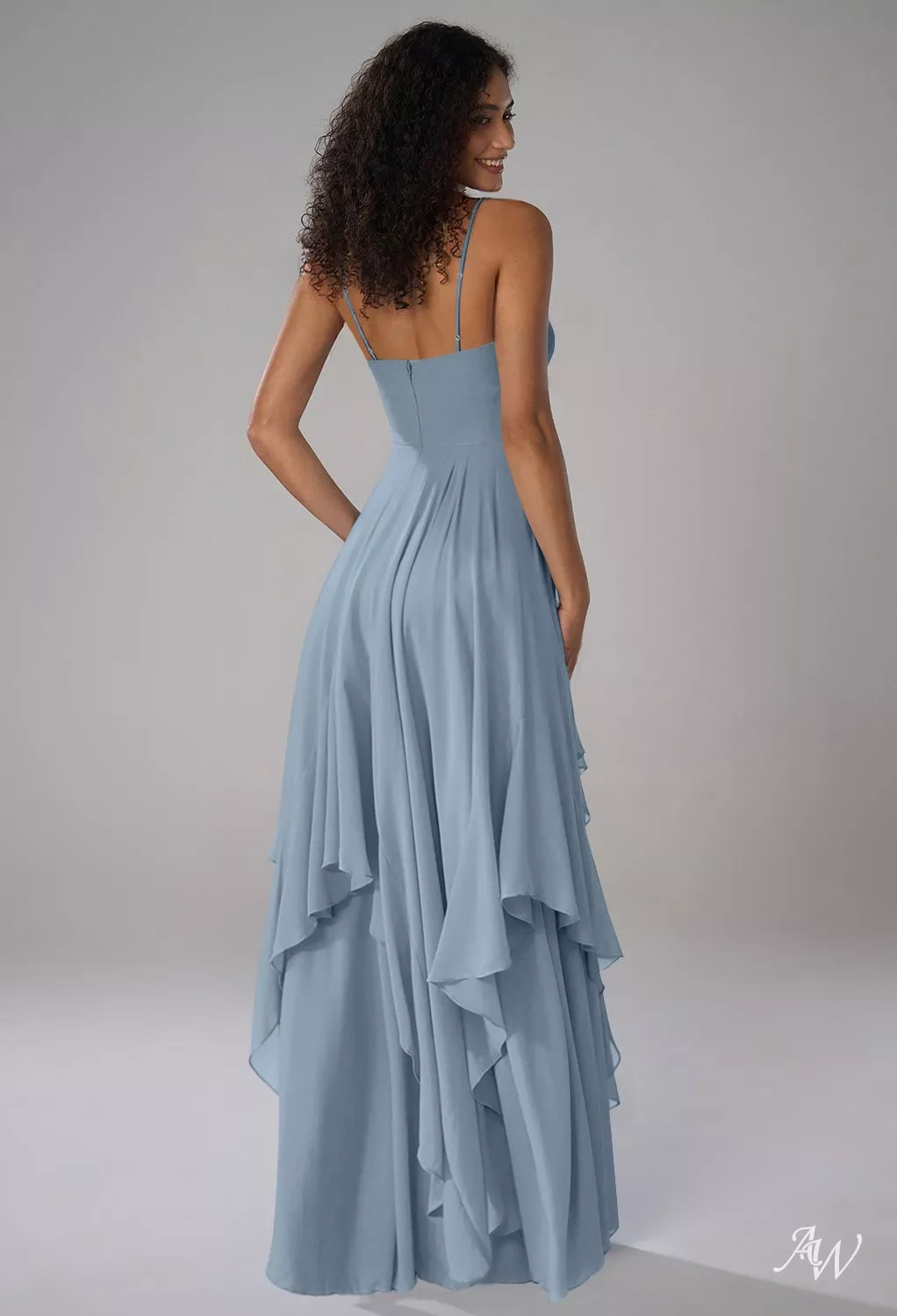 light blue high low bridesmaid dresses AW.Bridal A-line Cowl Neckline Floor Length Sleeveless Spaghetti Straps Split Long Bridesmaid Dresses Dress Light Dusty Blue Size 4