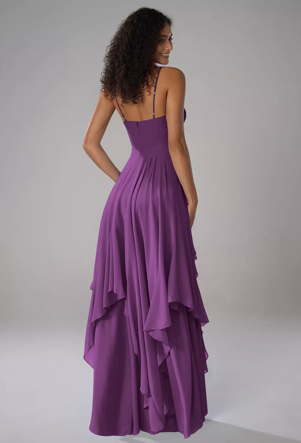 green emerald velvet dress Wedtrend Women Purple A Line Spaghetti Straps Tulle Corset Tiered Wedding Guest Dress, Purple / US26W main image 0