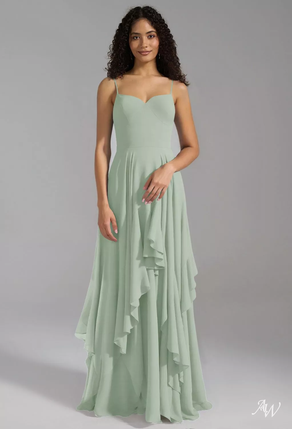 sage green ruffle bridesmaid dress Wedtrend Women Bridesmaids Eucalyptus Spaghetti Straps Long Chiffon Bridesmaid  Dress with Ruffles – WEDTREND