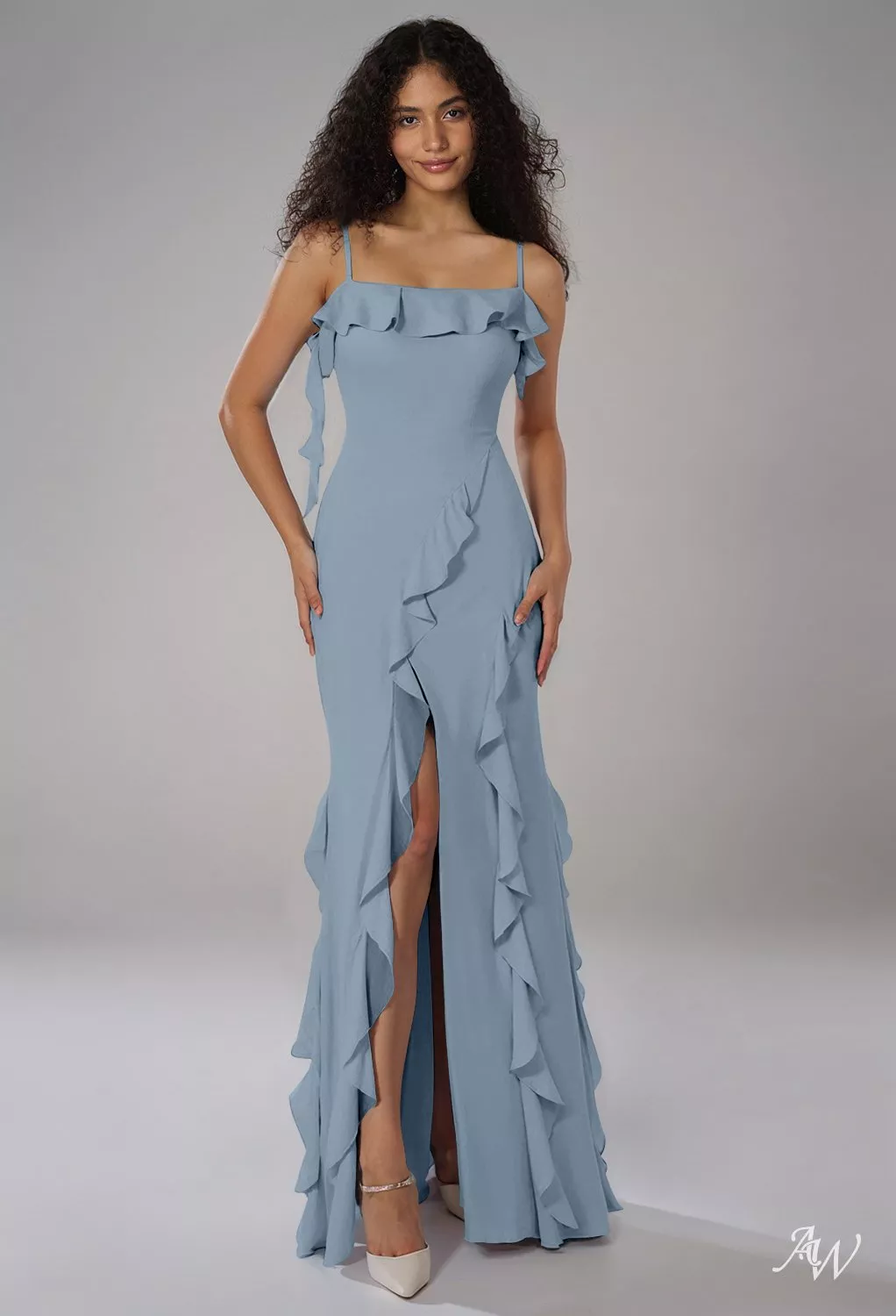princess polly baby blue dress AW.Bridal Mermaid Scoop/U-Neck Floor Length Sleeveless Spaghetti Straps Ruffles Split Tiered Long Bridesmaid Dresses Dress Light Dusty Blue Size 4