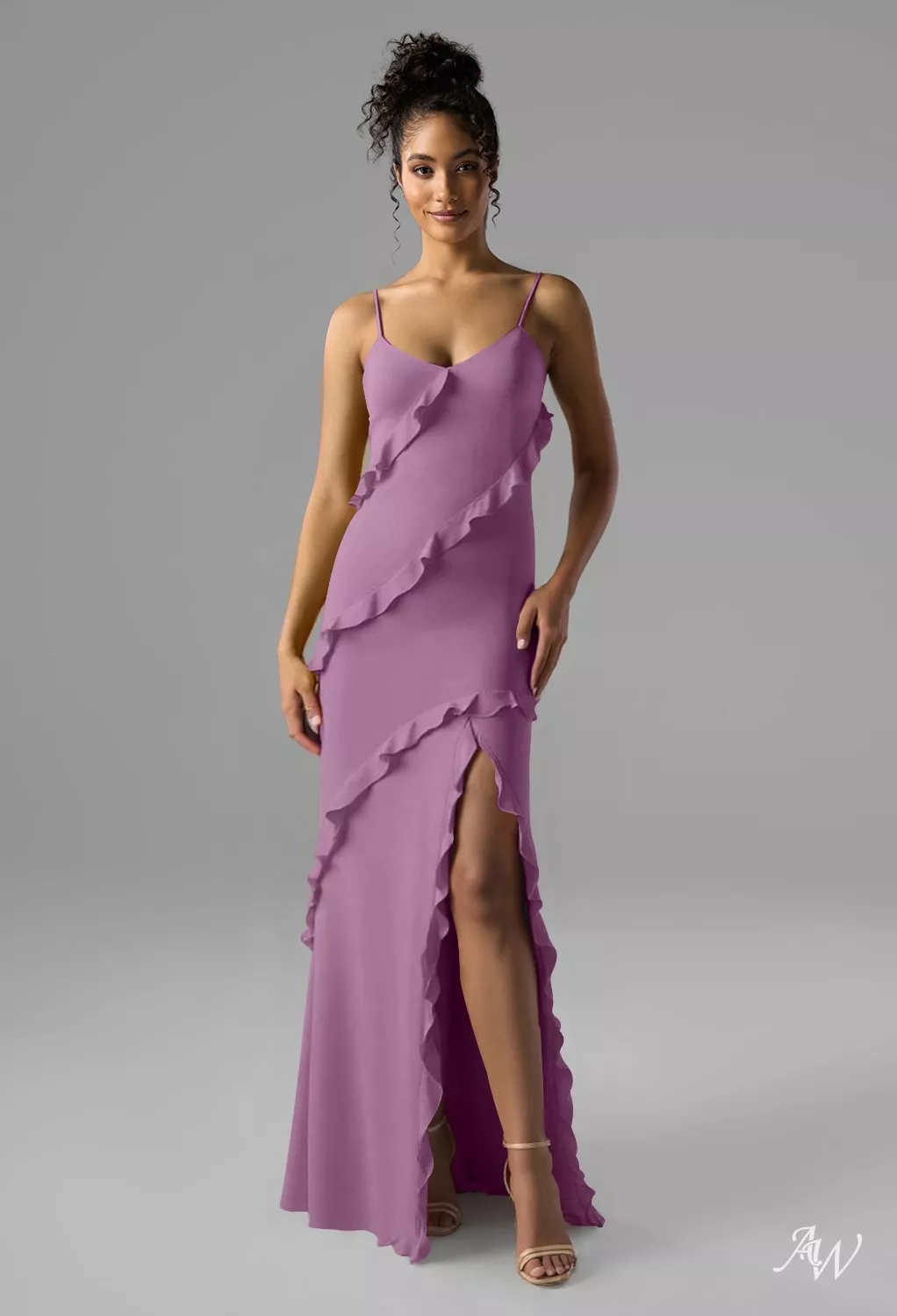 orchid bridesmaid dresses Primavera Couture 4133 Size 6 Orchid Asymmetrical Neck And Back Sequins High Side Slit Formal Pageant Gown main image 1