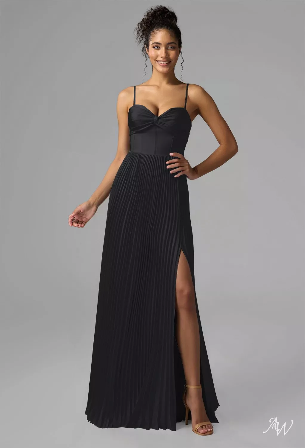 AW Keelan Dress, Black Metallic Satin Charmeuse Floor Length Sweetheart  Neckline Bridesmaid Dresses | AW.Bridal