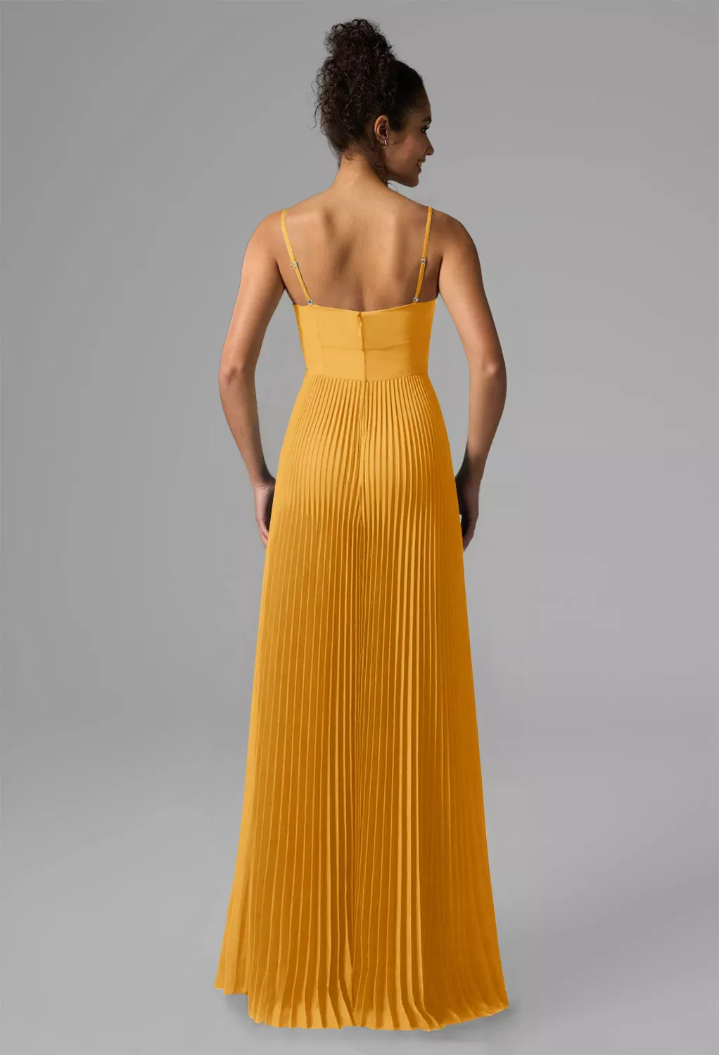 open lace back dress Sofie Yellow Pleated Maxi Dress, XL / Yellow
