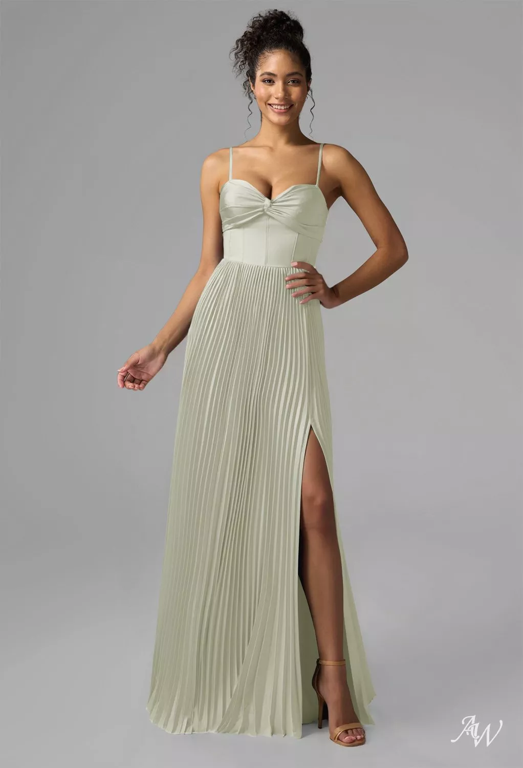sweetheart neckline maxi dress in sage green AW.Bridal A-line Sleeveless Spaghetti Straps Satin Corset Draping Split Long Bridesmaid Dresses Size 16 style_traditional-glam