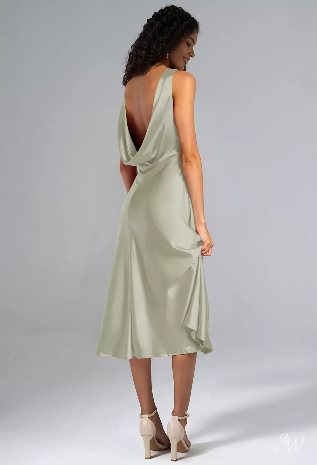AW Alfie Satin Charmeuse Sage Green Wedding Guest Dresses | AW.Bridal