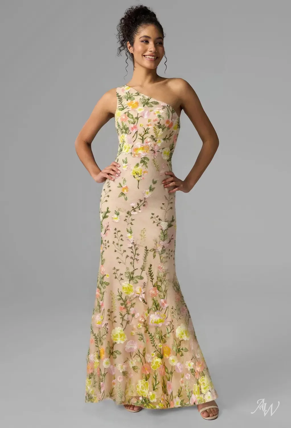 AW Caoimhe Dress, Multi Color Tulle Floor Length One Shoulder Wedding ...