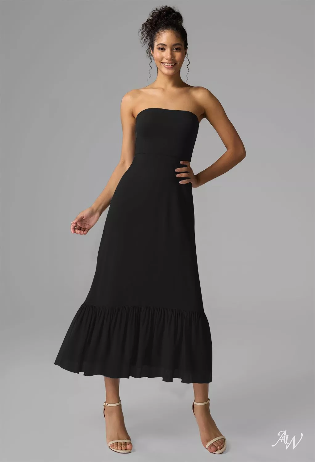 AW.Bridal Mermaid Straight Neckline Tea Length Sleeveless Ruffles Tiered Wedding Guest Dresses Dress Black Size 18