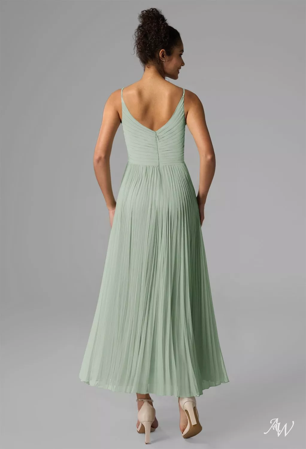 what color shoes with mint green dress Pleated Halter Neck Asymmetrical Hem Gown main image 0