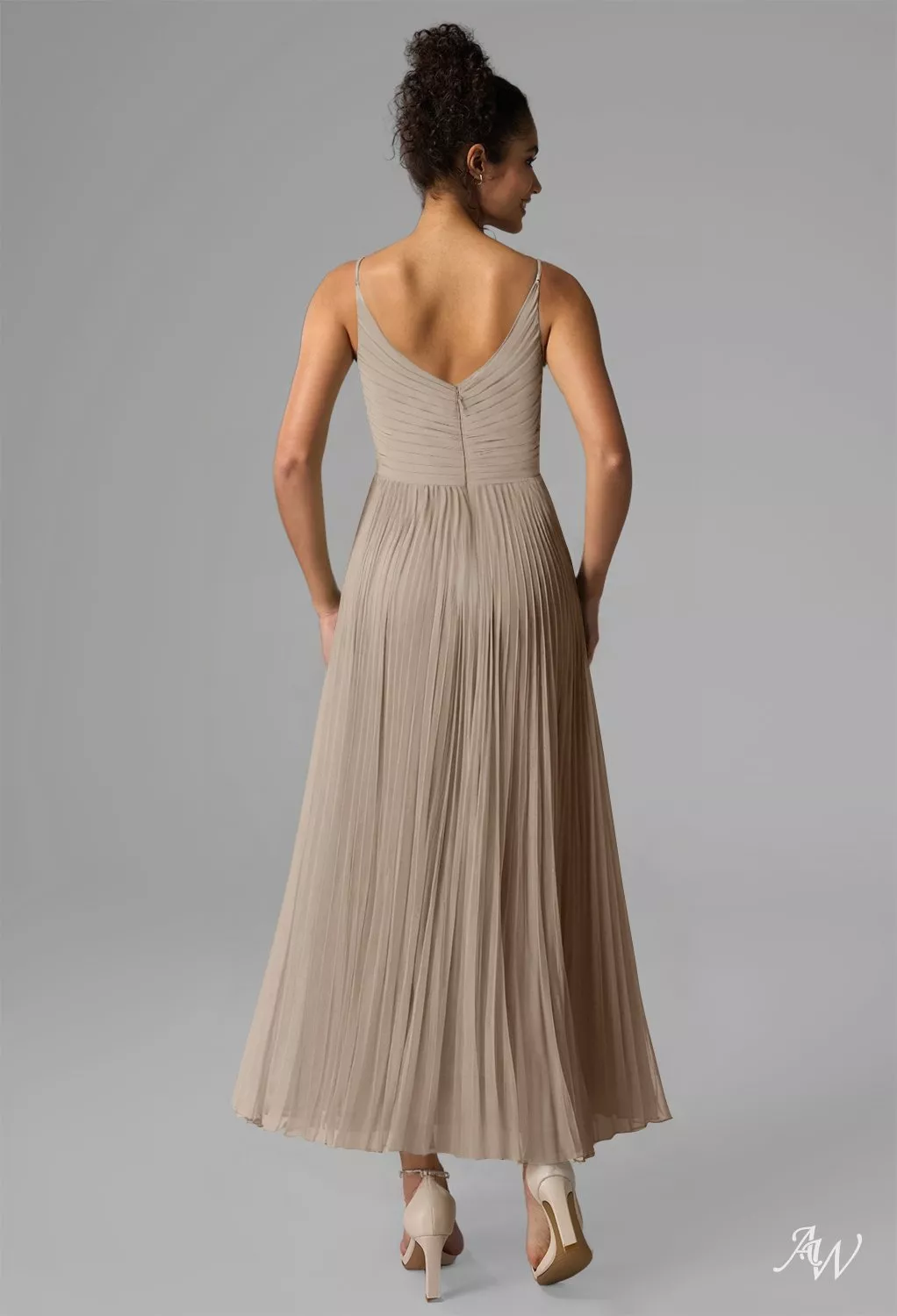 taupe wedding guest dress Standard / S Floral Satin V-Neck Wrap Maxi with Long Sleeves for Bridesmaids fitted waist sits atop a figure AW.Bridal A-line V-Neck Tea Length