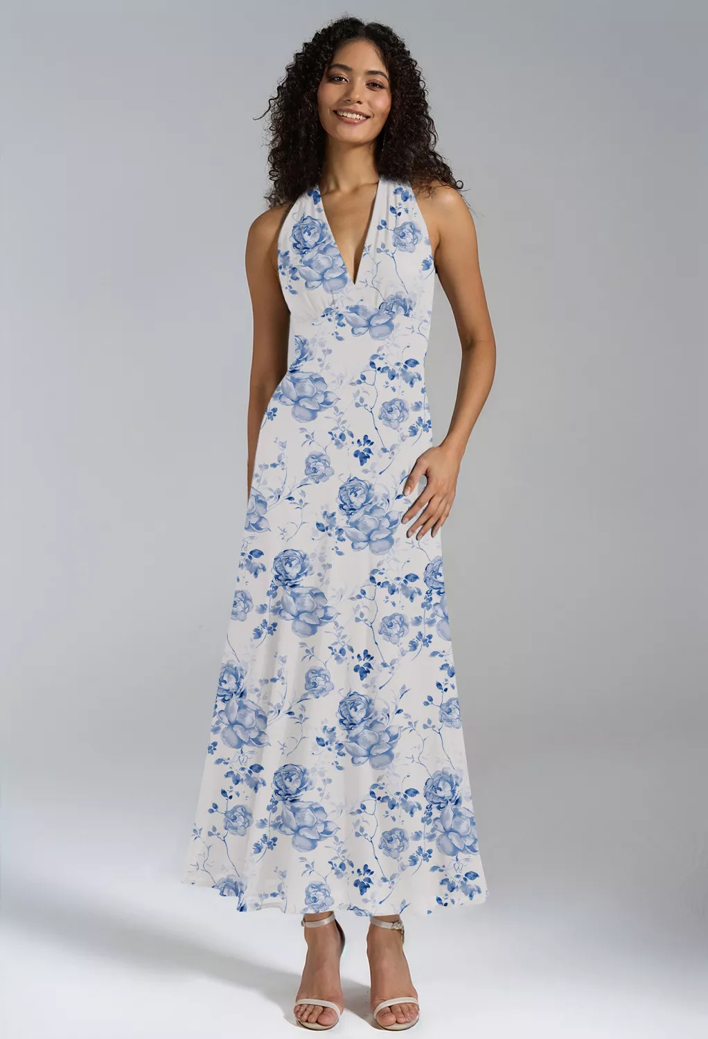 Blue Botanical Floral Wedding Guest Dresses | AW.Bridal