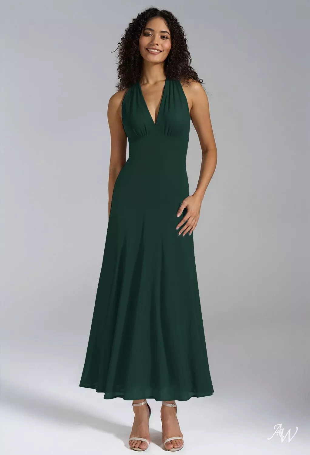 emerald green dress v neck Green main image 0