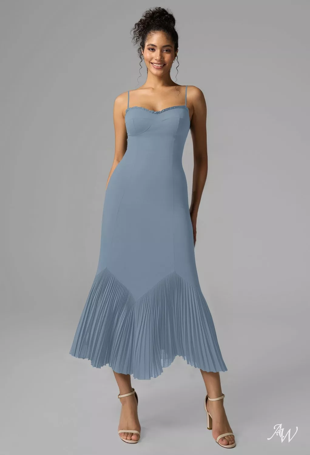 dusty blue midi dress for wedding Josie Tulle Midi Dress — Dusty Blue Floral main image 0