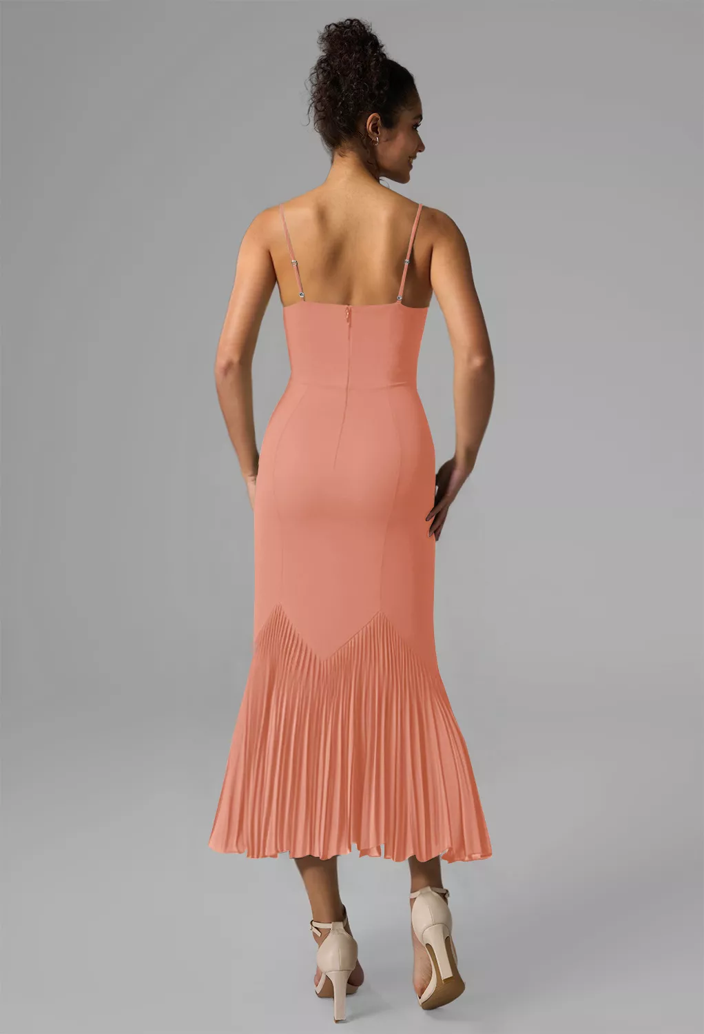 peach dress for graduation One Shoulder Unique Peach Chiffon Floor Length Slit Bridesmaid Dress main image 0