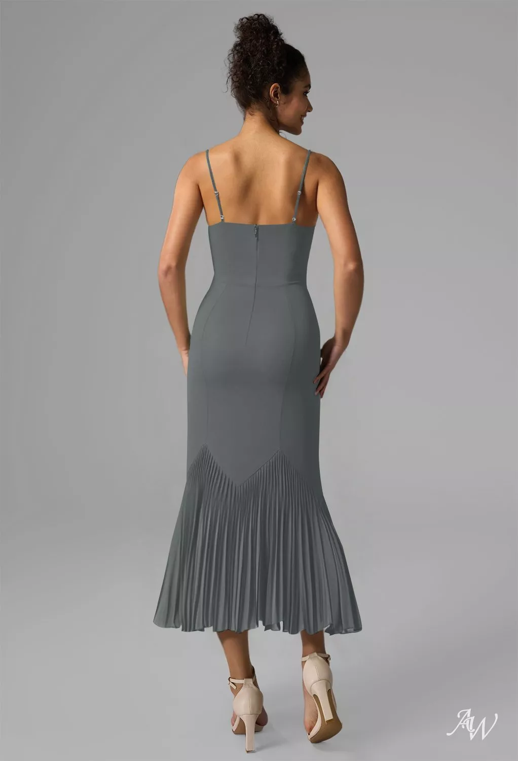 grey wedding guest dresses AW.Bridal Mermaid Sweetheart Neckline Tea Length Sleeveless Spaghetti Straps Pleat Dress Steel Gray Size 16 Allure A1402 Ballgown Square Neck Mikado Bridal Gown