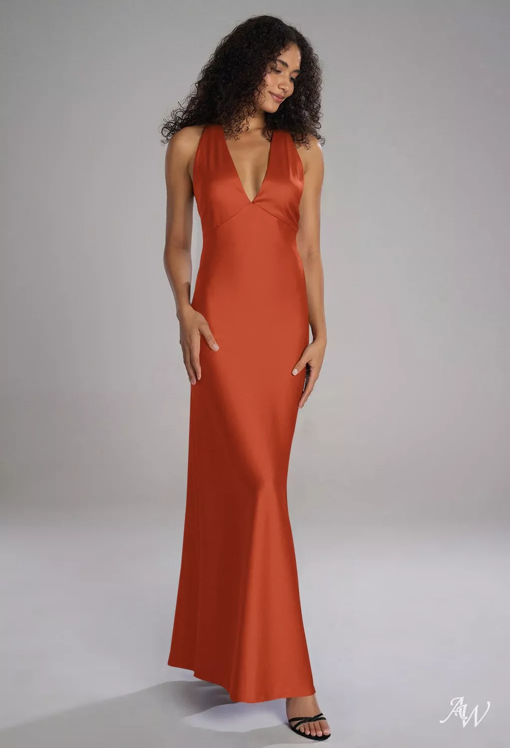 AW Devon Satin Charmeuse Tangerine Bridesmaid Dresses | AW.Bridal